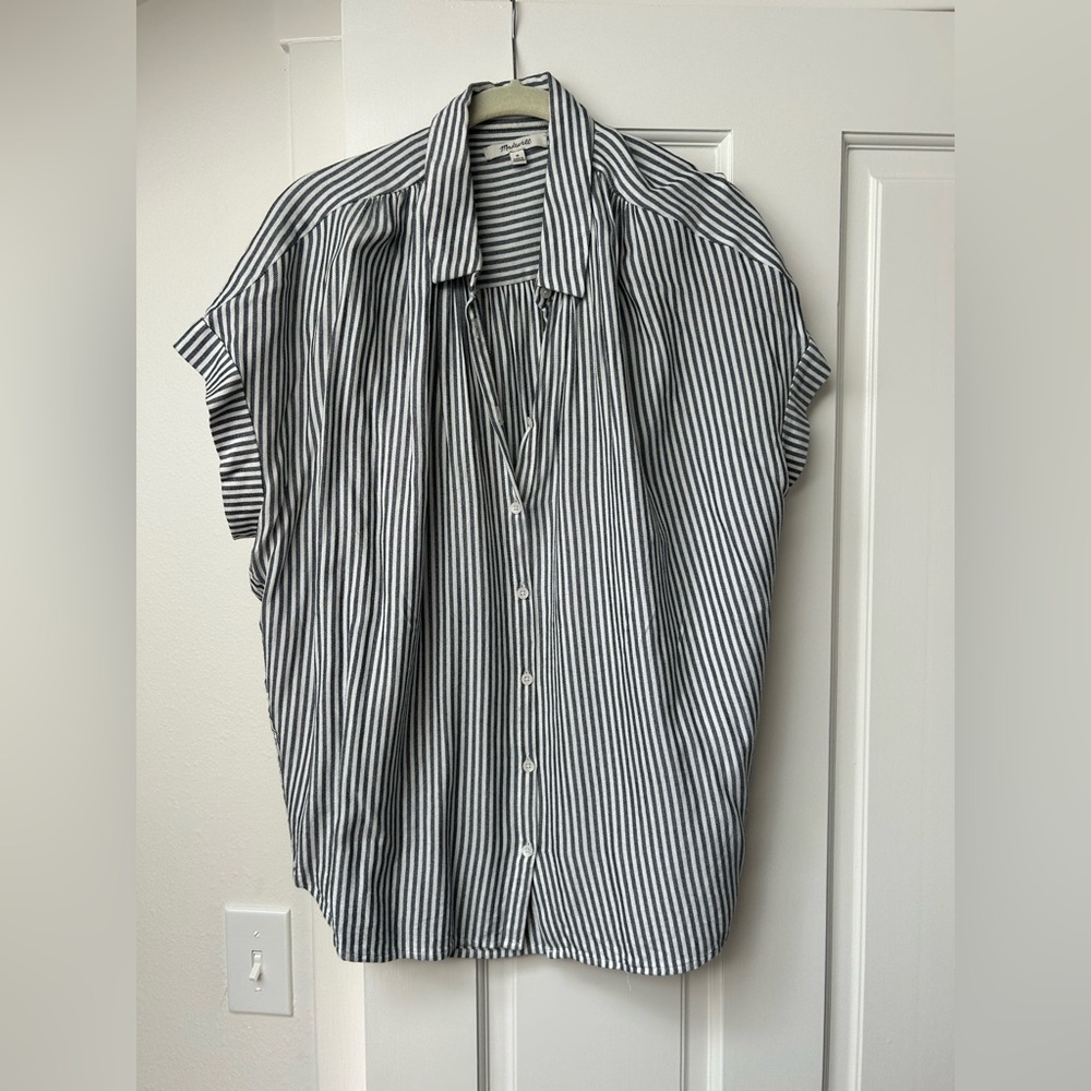 Madewell Black and White Striped Central Drapey Button Down Shirt